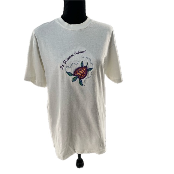 Vintage 90s St Simons Island, GA Embroidered Turtle T-Shirt White Size Medium - Picture 1 of 10